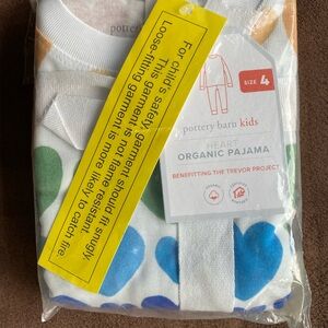 Pottery Barn Kids Organic Pajama Set with rainbow hearts